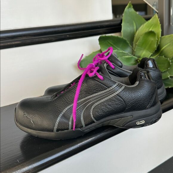 Puma Women’s Steel Toe Work Shoes, Black Leather, Like New, Safety Toe - Picture 4 of 11